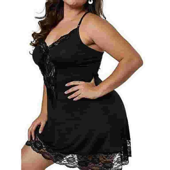 Chama plus size Sleeveless Hollow Out Lace Nightgown Pajamas and tongs - Picture 3 of 5